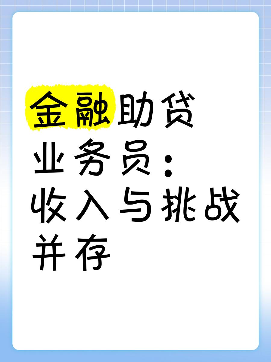 金融助贷业务员 收入与挑战并存